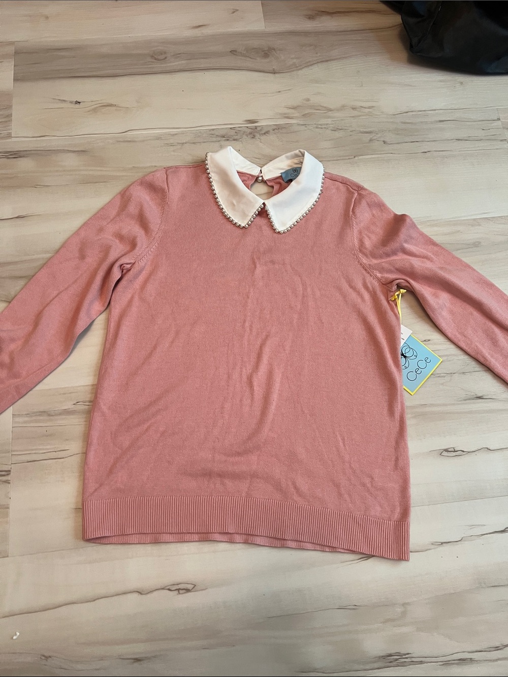 Ceca Pink Sweater with Embellished White Peter Pan Collar